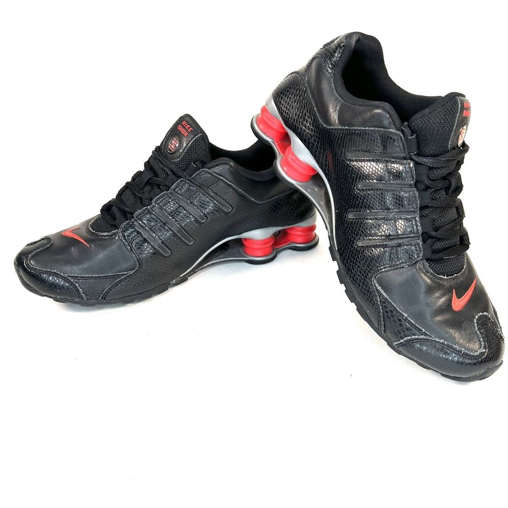 NIKE Womens Size 10 Shox NZ Black Snakeskin Leather with Red 2012 488312-017